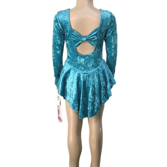 Gilda Marx VTG Bow Keyhole Crushed Velvet Dance Skate Dress Leotard Kids 4/6 - Picture 3 of 16